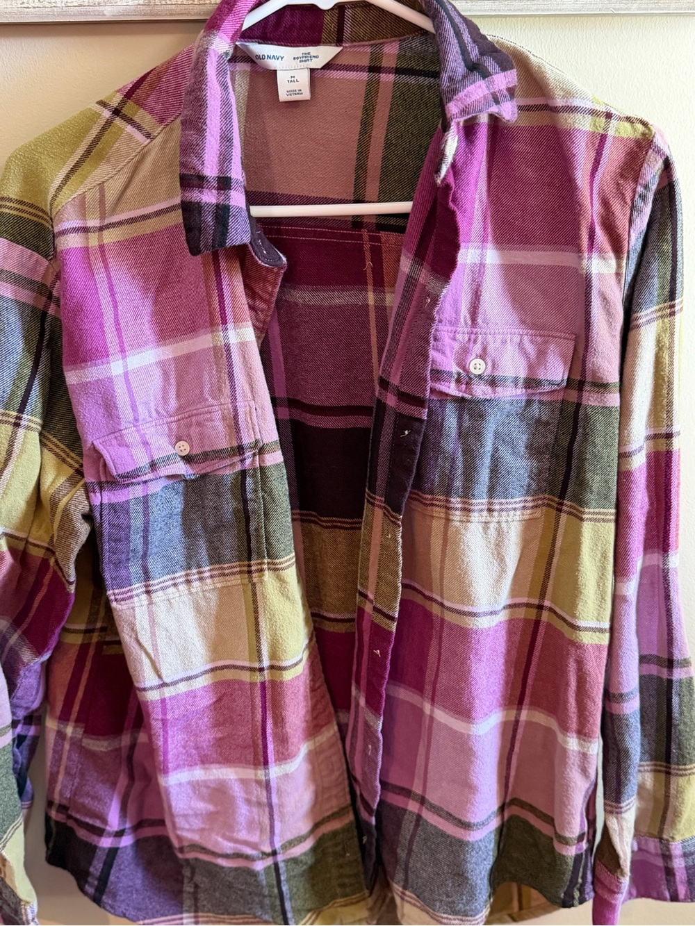Old Navy Pink Plaid Flannel Button-Up Shirt Medium Tall